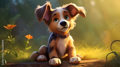 "Un chiot brun et blanc, illustré dans un style dessin animé, capte l'attention. Cette illustration dépeint le chien comme un adorable mammifère, un bébé animal de compagnie.