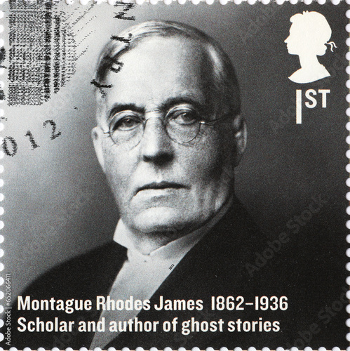 Montague Rhodes James portrait on british postage stamp