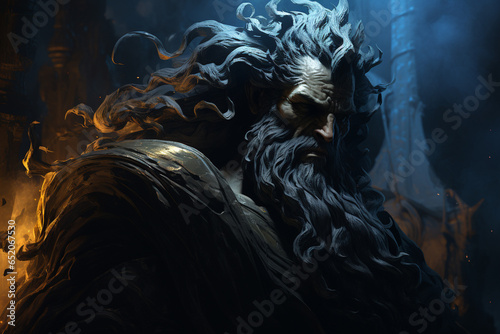 Hades, Ancient Greek god of underworld, ruler of realm of shadows of dead, son of Cronus and Rhea, one of brothers of Olympic gods. One of 12 supreme Olympic gods who live on Olympus, the Greek gods.
