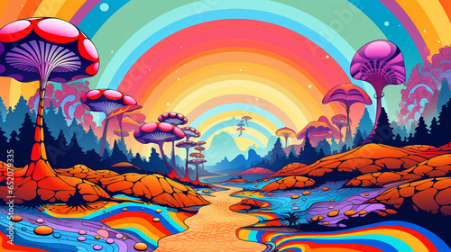 psychedelic wonderland background, AI Generated