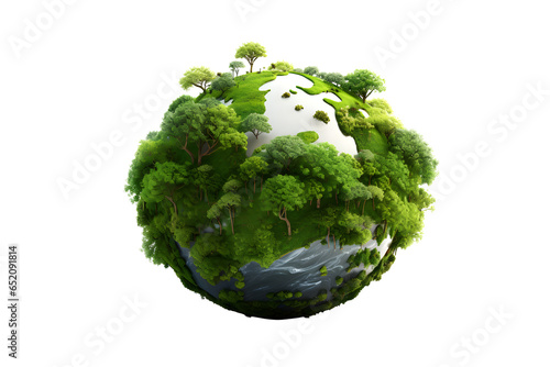 Ecology concept Green planet earth with tress world environment and earth day, Sustainable green Eco-friendly creative idea concept design, isolated on white and transparent background, ai generate