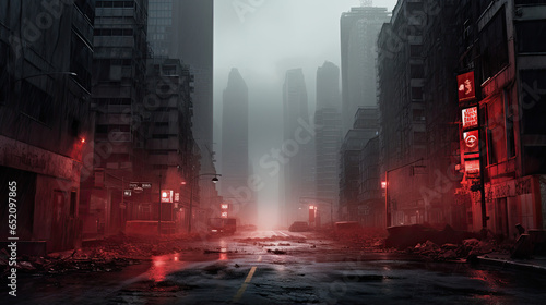 Futuristic Cityscape Overrun by a Mysterious Virus