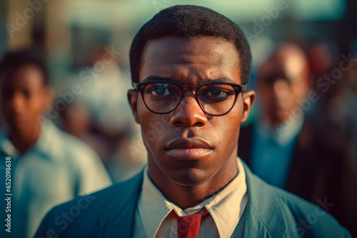 Inspiring Change: A Close-Up Portrait of a Black Man Civil Rights Activist from the 1960s, a Symbol of Struggle and Social Transformation