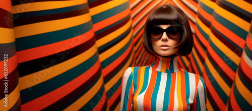 Swinging '60s Glamour. Capturing the Iconic Mod Fashion of the 1960s with a Stylish Woman Model, Vibrant Colors, and Bold Clothing. 