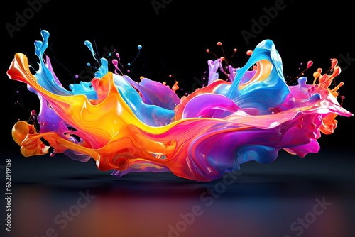 Rainbow colored water splashes against a black background, ai design