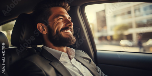 satisfied man in a luxury taxi car