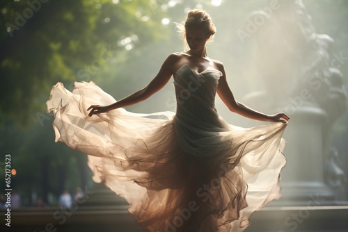 Amidst the statuesque sculptures of Paris' Luxembourg Gardens, a ballet dancer executes a delicate pirouette; her tutu's gossamer layers become a dreamy blur in the long exposure