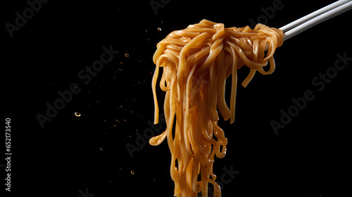 Chobstick grab noodle on black background