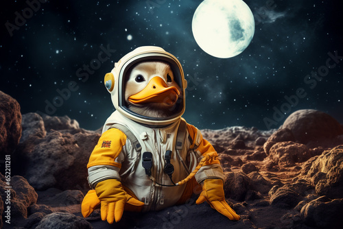 astronaut ducklings and space background