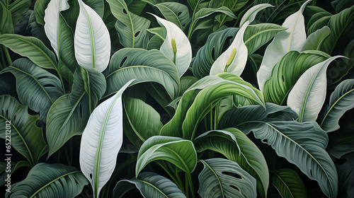 Peace Lily or Spathiphyllum wallpaper, nature background, watercolor illustration 