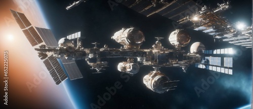 Space Station with Planet earth in space. Extremely detailed and realistic concept design illustration
