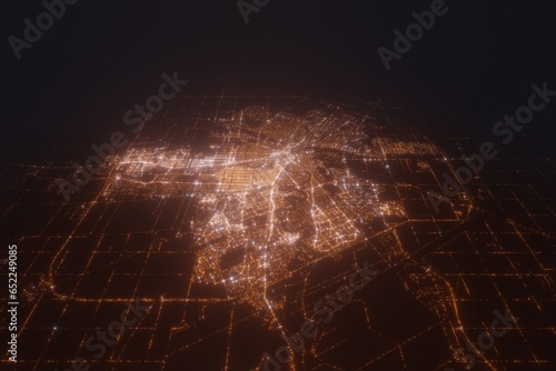 Aerial view on Winnipeg (Canada) from south. Top view on modern city at night from satellite