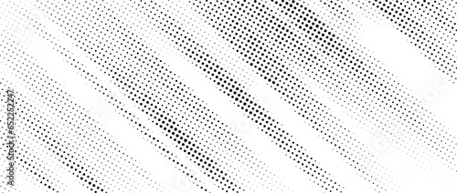 Halftone diagonal striped texture. Black and white dotted oblique faded gradient. Grunge noise slanted lines background. Abstract pop art and comic wallpaper. Vector pixelated grain backdrop
