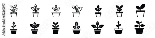 Flowerpot flat icon. Pictogram for web. Line stroke. Plant pot line outline icon, Potted plant icon. With outline, glyph, and filled outline styles, Plant in pot simple line vector icon. flower pot