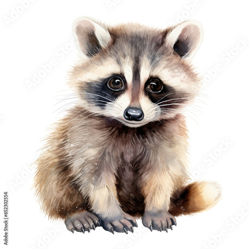Cute raccoon watercolor illustration. PNG. Ai generated illustration.