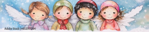 Whimsical cute christmas angels in the snow