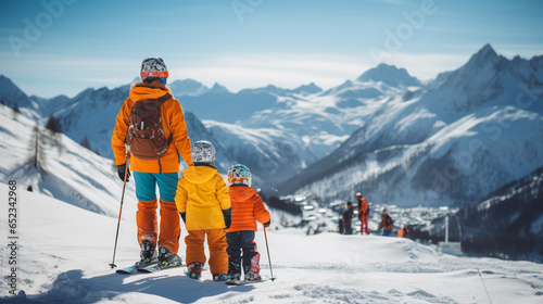 Family enjoying winter time at a ski resort