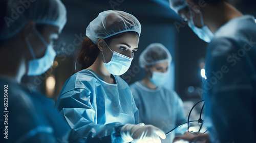 Focused woman with medical team performing surgery