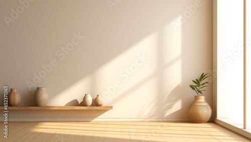 minimalist contemporary room with wooden floor and plants