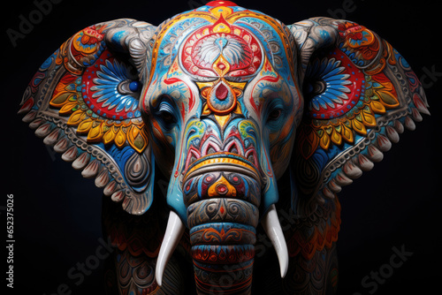 Decorated elephant with colors in Indian festival style