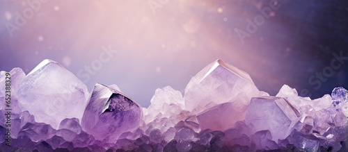 Macro amethyst quartz crystals purple and rough made of crystal stone isolated pastel background Copy space