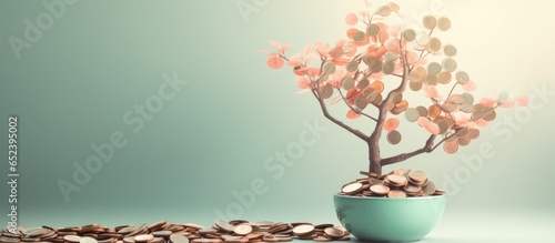 Concept of saving and the increase in money isolated pastel background Copy space