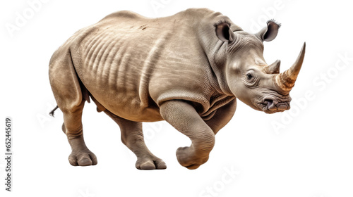 a Rhinoceros running in different positions in a Nature-themed, photorealistic illustration in a transparent PNG, and isolated. Generative ai