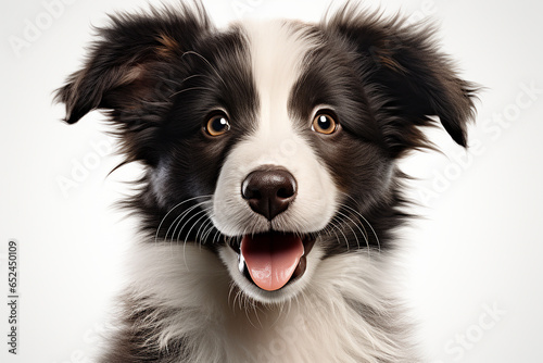 Border Collie dog closeup on a white background. Adorable fluffy animal. Generated by generative AI