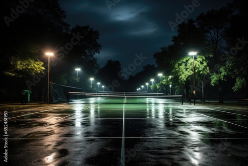 Intense and mysterious night confrontation in tennis match., generative IA