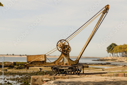 An historic boat crane on the Douro River in the Portuguese city of Porto