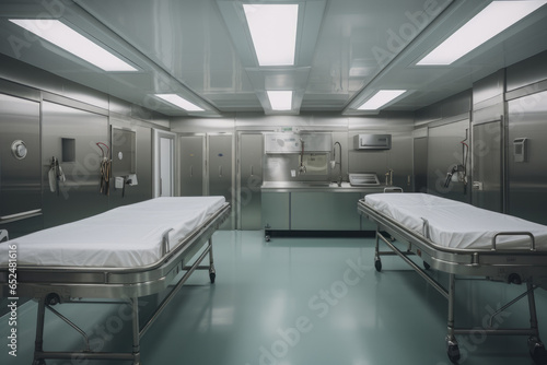 Quiet atmosphere of an empty morgue