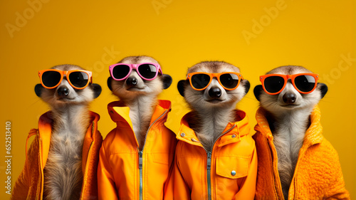 funny mongooses in glasses and flower clothes