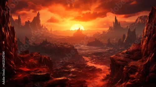 Breathtaking canyon sunset, spooky rock formations Game Art