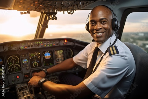 Black Male Airline Pilot Professional Employment Work Environment Background Generative AI
