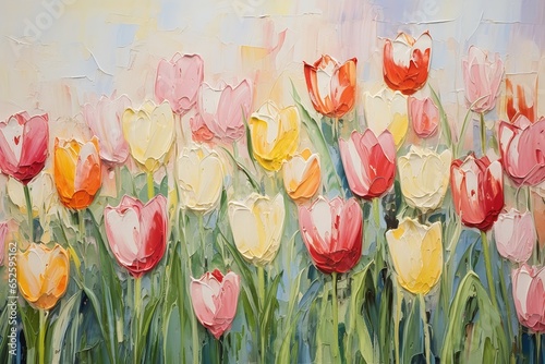 field tulips sky background oil garden environment pouring techniques fraser tall flowers zinc white thick layers rhythms princess spring tulip