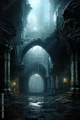 Concept Art: Fantasy Dungeon Landscape, Video Game Environment, RPG, Generative AI