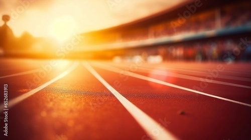 Blurry track and field stadium, emphasizing youth's speed