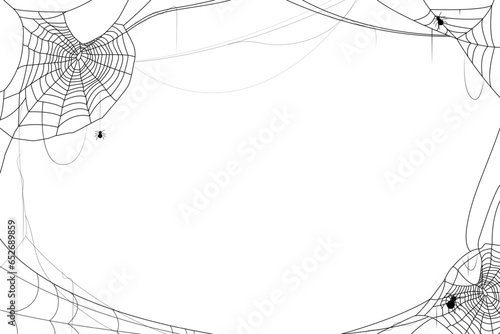 Spider web halloween background border design with copy space on white background, vector illustration