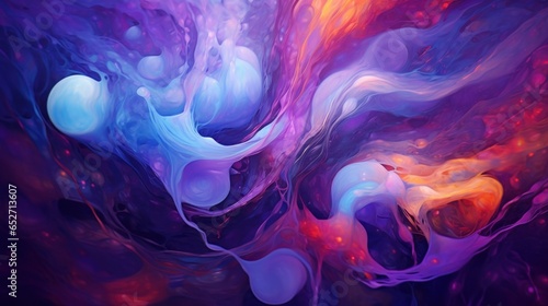 Fluid abstract liquid motion of atmospheric nebula clouds, celestial waves of rebirth in the cosmic ether, fire of life and colorful smoke fills the universe. 