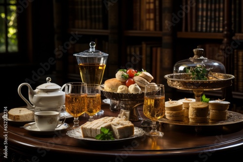 Traditional English afternoon tea spread, Generative AI.