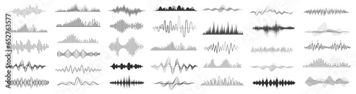 Set of waving, sound, vibration and pulsing lines. Graphic design elements for music app.Vector illustration.