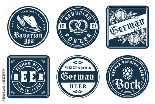 Monochrome beer bierdeckel vector set for design of brew beer in a brewery. The collection vintage bierdeckels for craft brewing