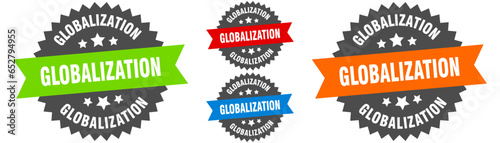 globalization sign. round ribbon label set. Seal