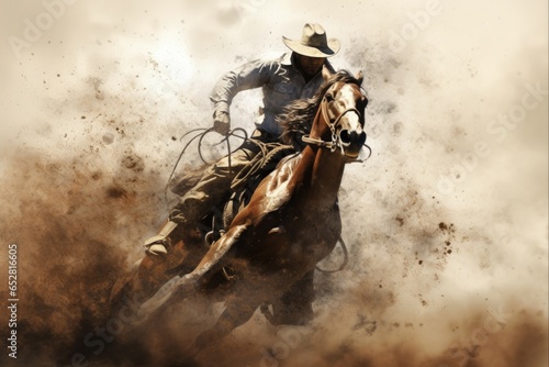 Bucking Bronc Cowboy Riding Action in Dusty Rodeo Arena - Rough Saddle Rider