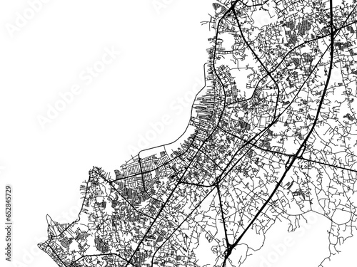Vector road map of the city of Chon Buri in Thailand with black roads on a white background.