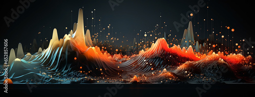 Rhythmic waves with lava mountain effect wide horizontal web banner