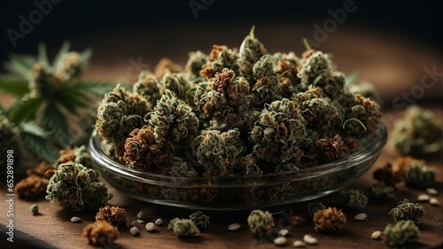Cannabis Collection - Close-Up of a Dish Filled with Lush Marijuana Buds, cannabis, weed, ganja 16:9