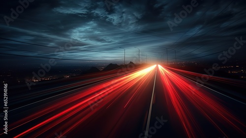 Speeding down highway light at night. AI generated image