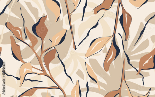 Modern botanical seamless pattern in beige colours