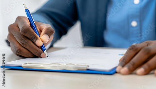 Executivo segurando caneta em meio a documentos importantes